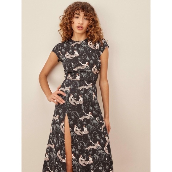 Reformation Dress Gavin Midi Slit Open Back Champagne 0 EUC - Picture 7 of 8